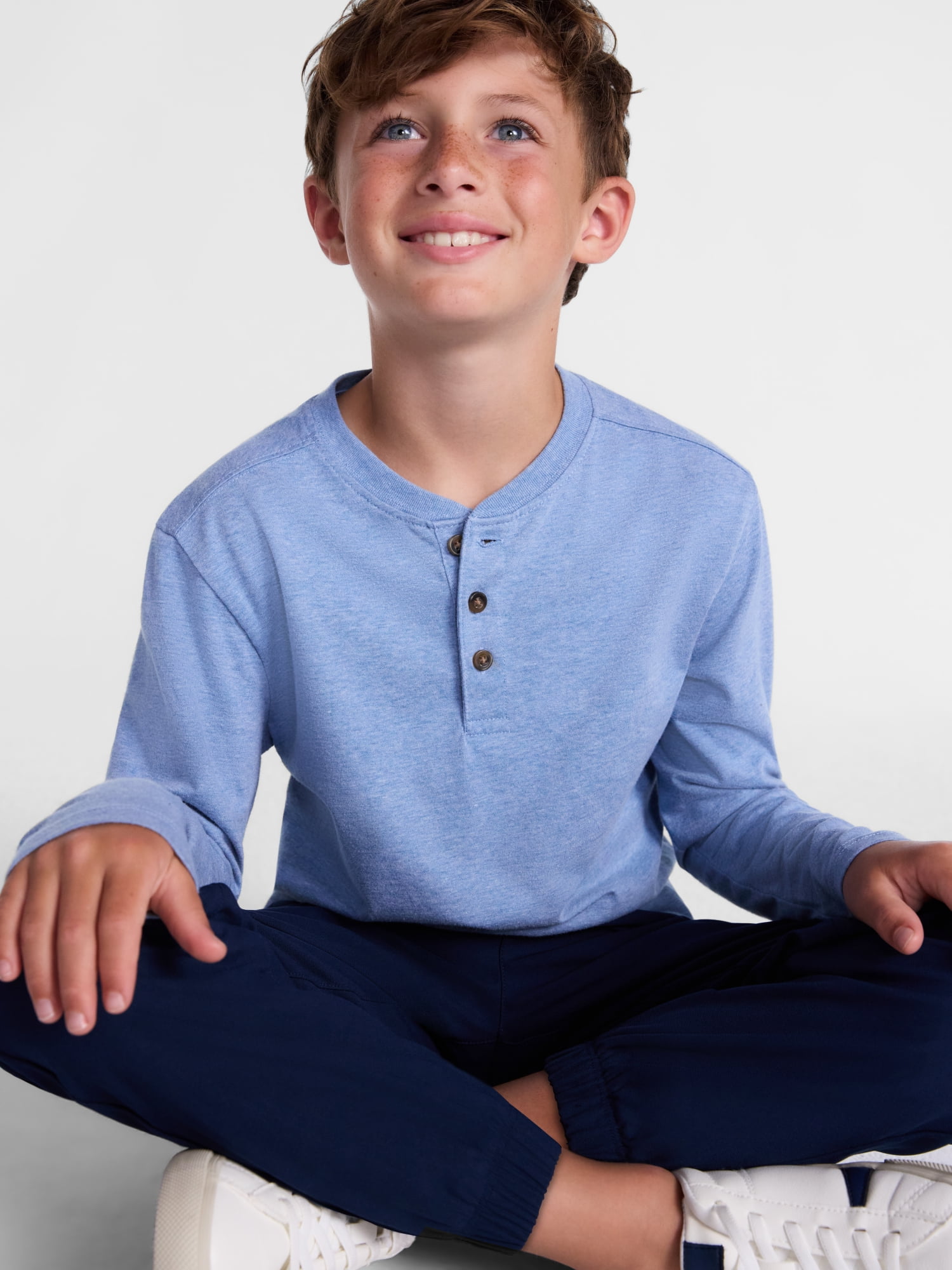 Wonder Nation Boys Henley Shirt with Long Sleeves, Sizes 4-18