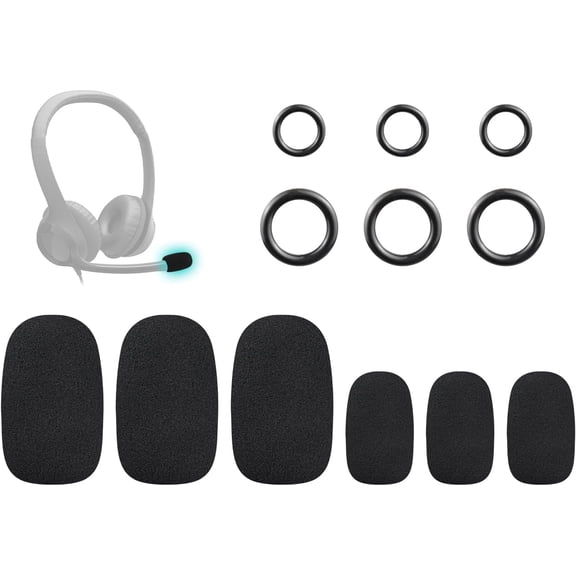 SOULWIT Microphone Cover for Logitech H390/G432/G733, G/H/G Pro/Zone Series Headphones, Protective Mic Foam Cover Pop Filter Windscreen - Black(3 Small   3 Large)