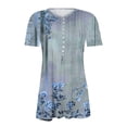 thumbnail image 5 of YOTAMI Plus Size T-Shirts for Women Trendy Casual Short Sleeve Blouses for Fashion Button V-Neck Floral Print Pleated Loose Fit Tunic Tops Blue, 5 of 5