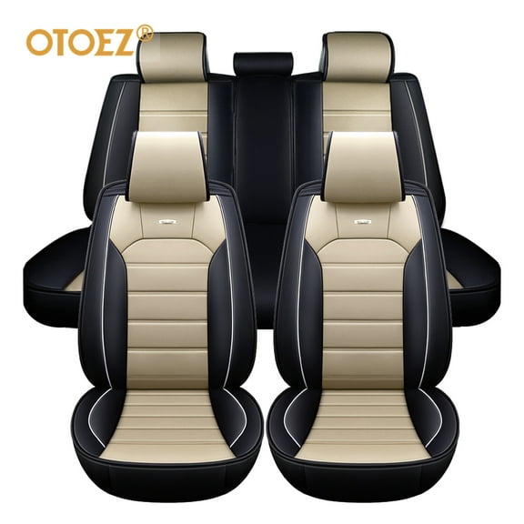 OTOEZ Leather Car Seat Cover Universal 5 Seats Full Set Front Rear Seat Protector