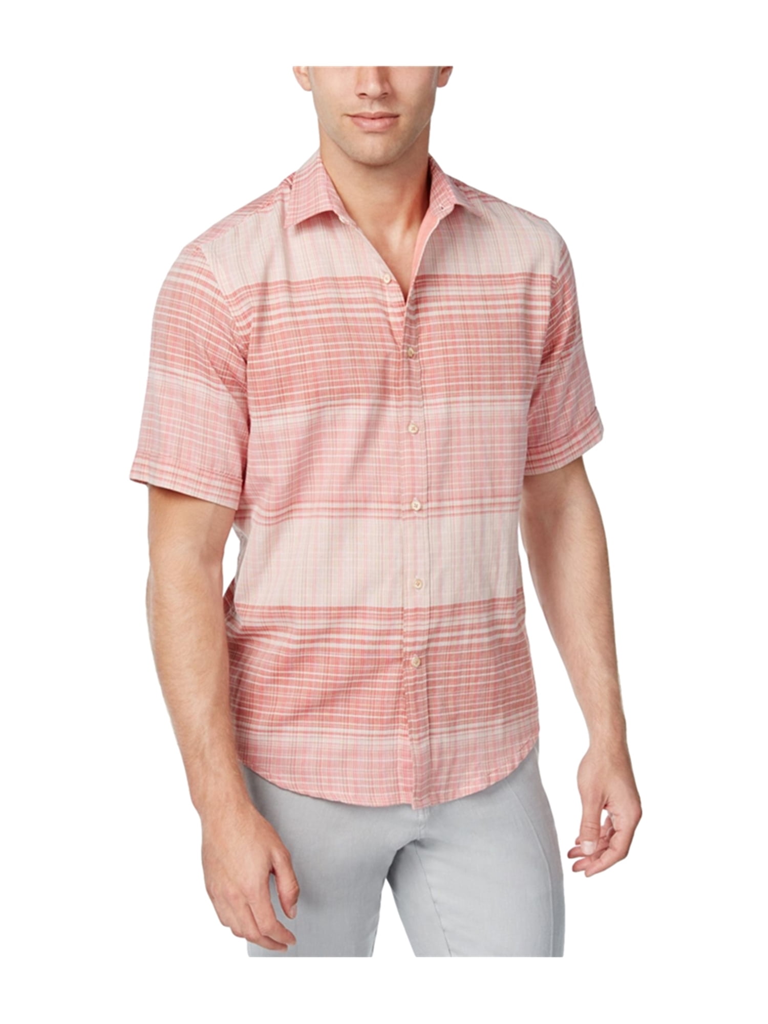 Tasso Elba Mens Cross-Dyed Plaid Button Up Shirt