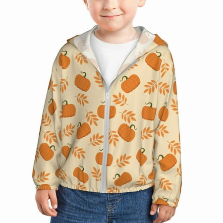 

Goofa Autumn Leaves And Pumpkins Printed Kids Zip-Up Hoodie Girls Boys UPF50+ Sun Protection Jacket Hooded Cooling Shirt-2 Years