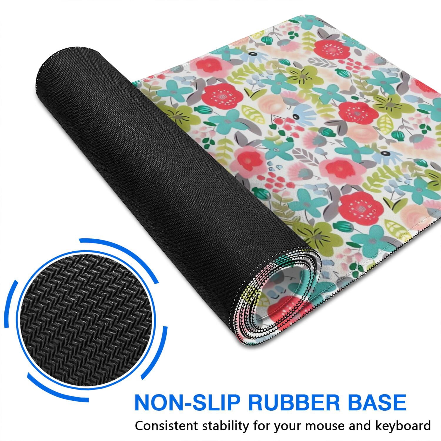 Long Mouse Pads for Desk,Pioneer Flower Floral Print Pattern Desk Mats on Top Of Desks, Desk Mouse Pad Extra Large with 3mm Non-Slip Base and Stitched Edge for Gaming,Office,Work,Home 31.5"x15.7"