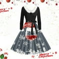 thumbnail image 2 of Christmas Dress for Women Christmas Outfits for women's Autumn/Winter Christmas Printed V Neck Long Sleeve Lace Up Vintage Casual Dress (velvet Neckline), 2 of 3