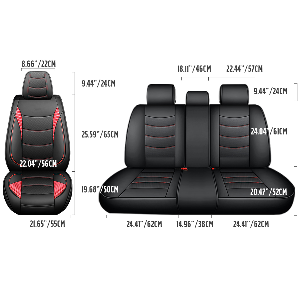 Luxury 5-Seat Car Seat Covers Full Set, Sport Black-Red Performance Style, Premium All-Season Interior Protection for Cars SUVs Trucks