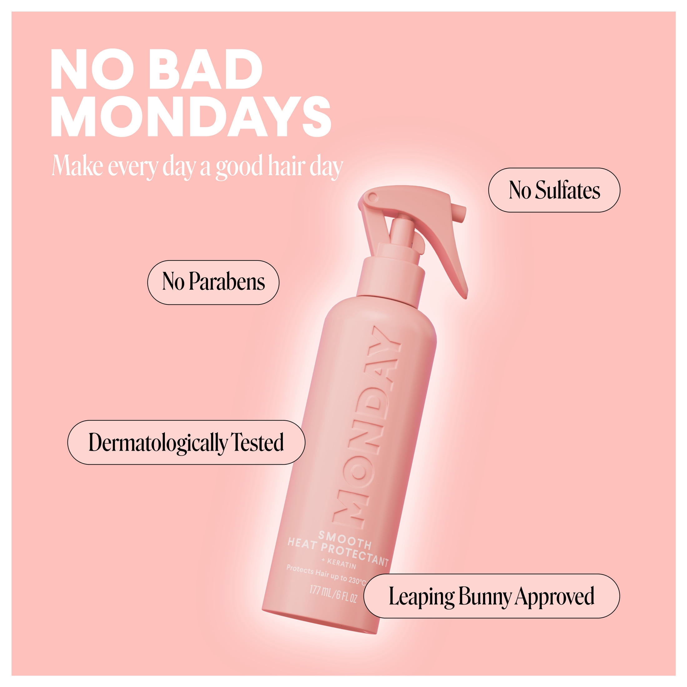 MONDAY Haircare SMOOTH Heat Protectant with Keratin – 6 oz for a Smooth, Polished Finish