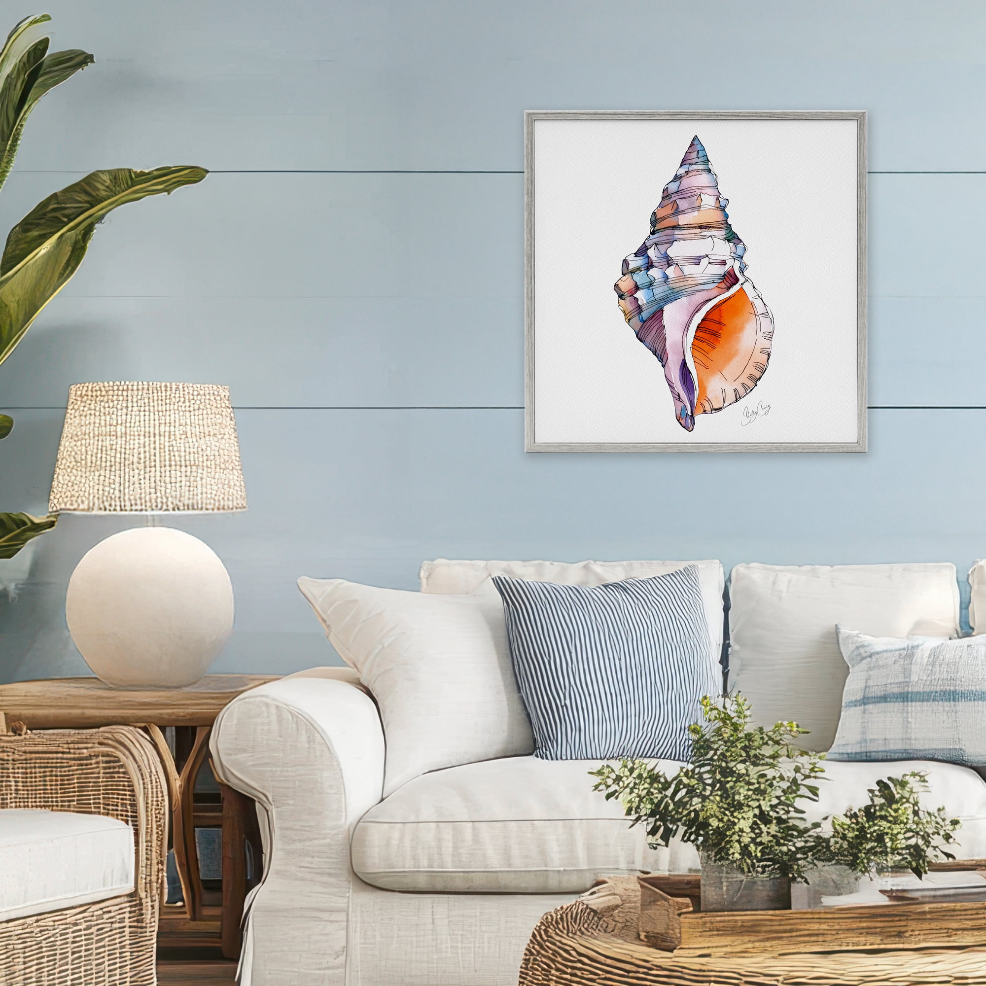 Stupell Industries Sunrise Conch Shell Gray Framed Giclee Art, design by Shelly Craig