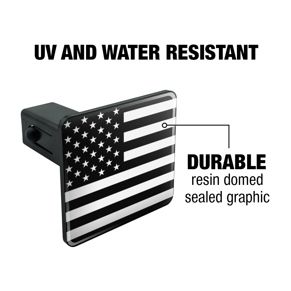 Subdued American USA Flag Black White Military Tactical Tow Trailer Hitch  Cover Plug Insert 1/4 inch (1.25