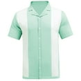thumbnail image 5 of Men's Knit Shirts Short Sleeve Vintage Colorblock Cuba Beach Shirts Summer Casual Button Down Shirt, 5 of 7