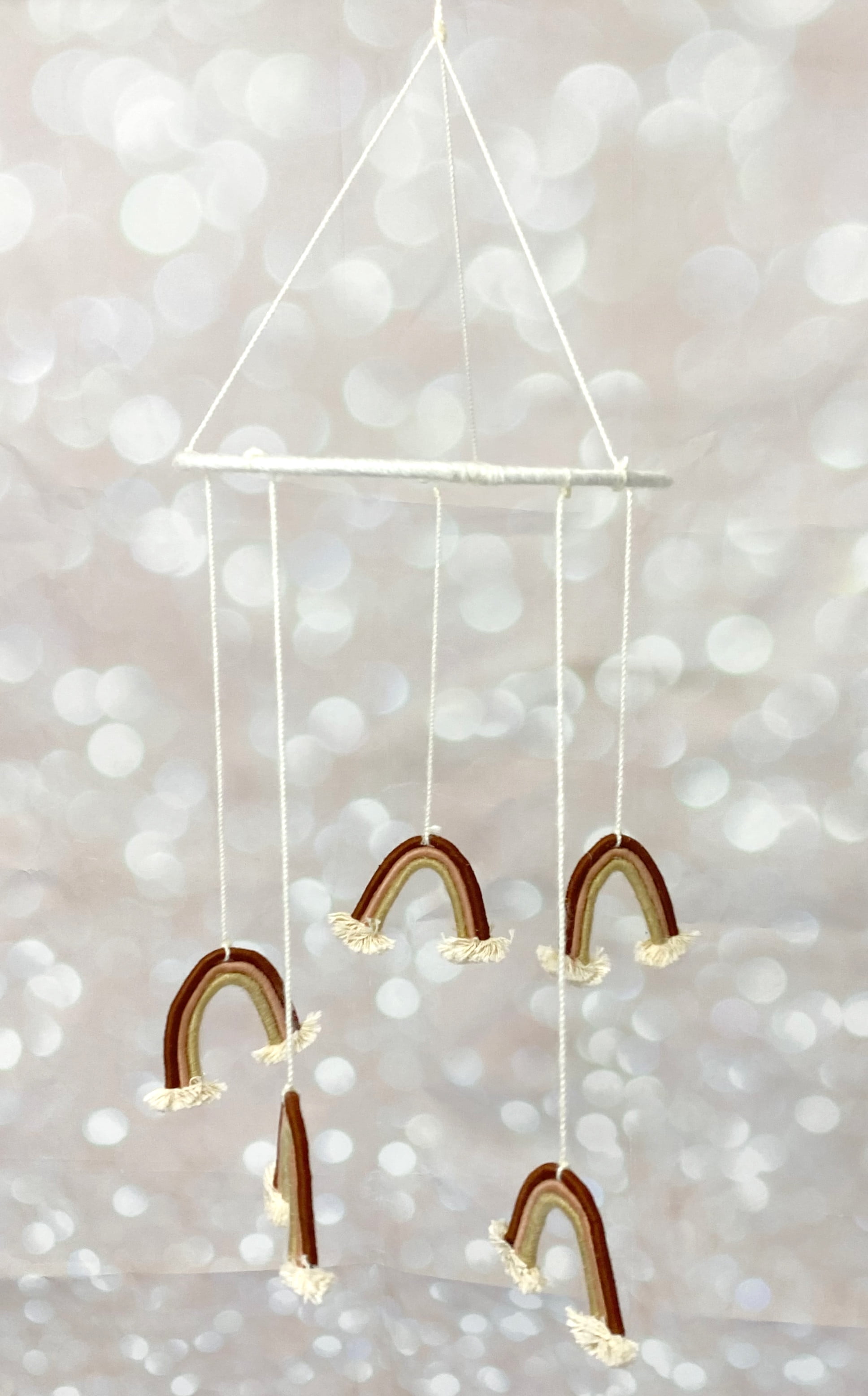 Ruth + Wilde Macrame Rainbow Nursery Mobile for Baby's Room Decoration,Rust Burgundy,Blush Pink,Tan