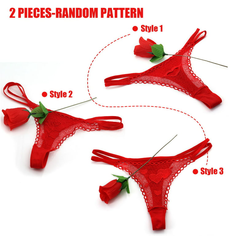 Pack of Two T-Back Panties for Women. One Size Fit All Sexy Underwear  Disguise as Rose Flower Shape Wrap in Floral Sleeve with Box and Valentine  Card. Perfect as Gag and Surprise