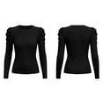 thumbnail image 4 of MYAOYINo Boundaries Ladies Ribbed Puff Shoulder Top Round Neck Slim Fit Casual Tee, 4 of 8