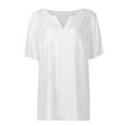 thumbnail image 7 of Women's Fashion V-neck Solid Button Shirt, Loose Cotton Linen T-shirt Blouse, Casual Short Sleeve Top, Breathable and Stylish V-neck Blouse for Spring and Summer, 7 of 7