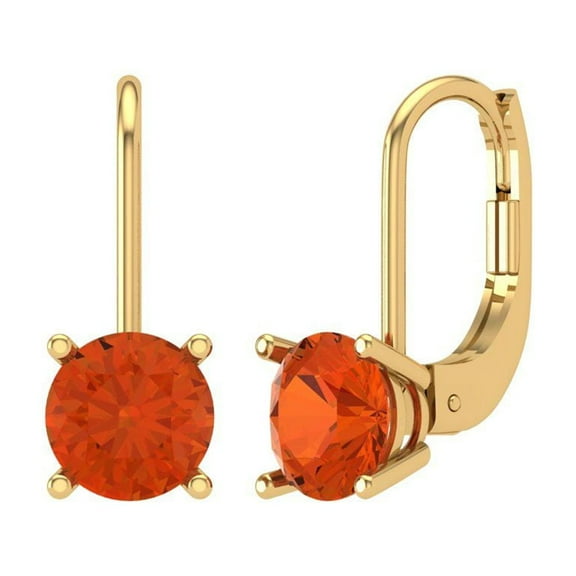 Clara Pucci 2 ct Brilliant Round Cut Drop Dangle VVS1 Genuine Conflict free Red Zircon Solid 18K Yellow Gold Designer Everyday Earrings Lever Back