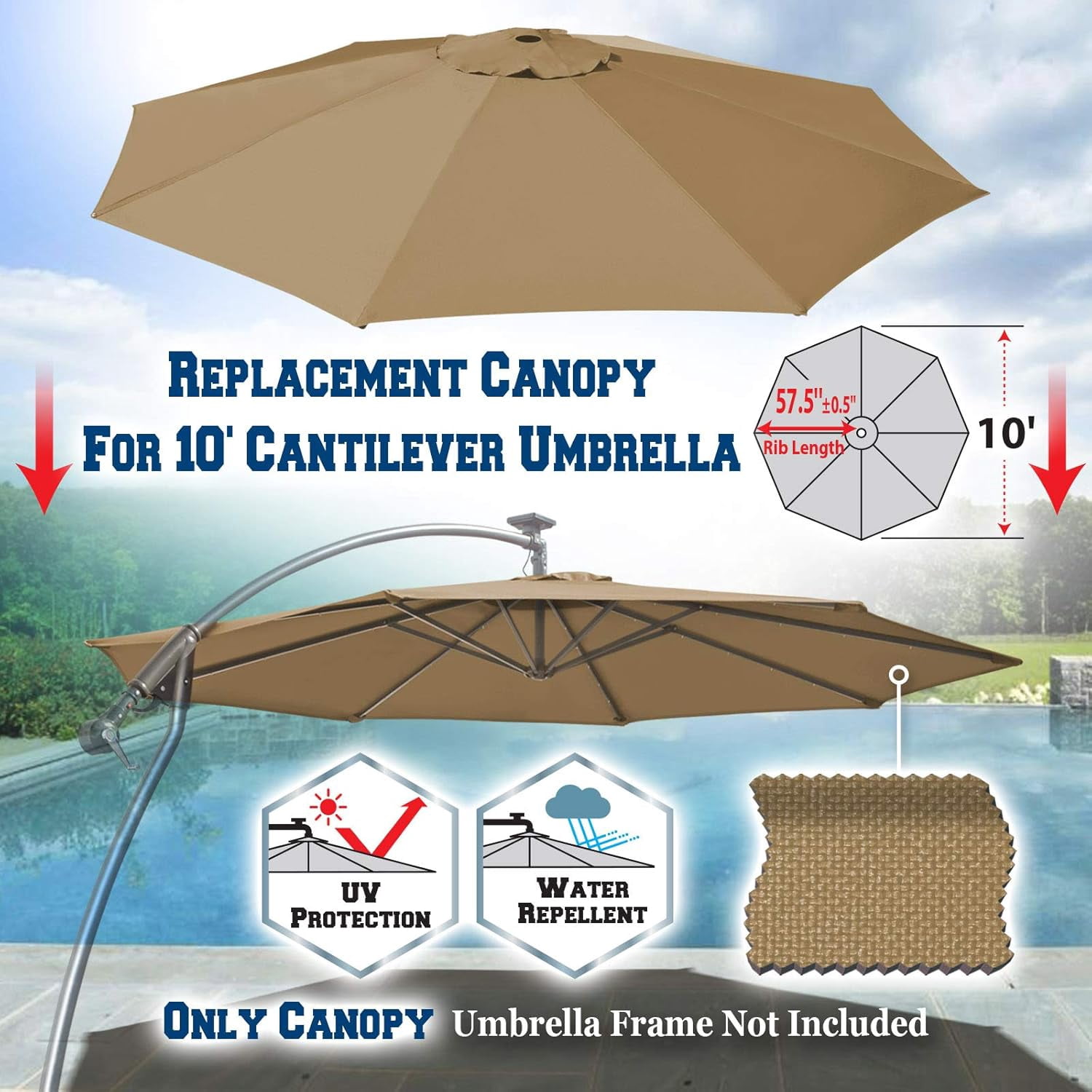 Replacement Canopy Cover for 10' Cantilever Patio Umbrella Offest Parasol Top Cover (Green)