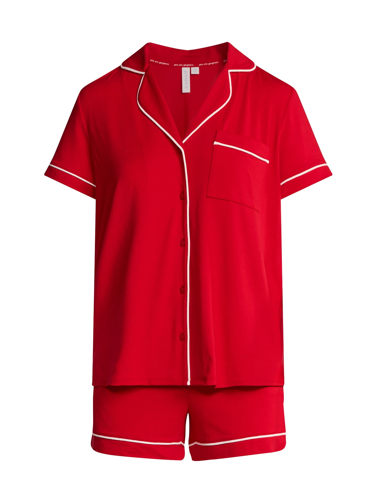 Joyspun Women’s Dreamy Soft Collection Notch Collar Knit Top and Boxer Shorts Pajama Set, Sizes XS-3X