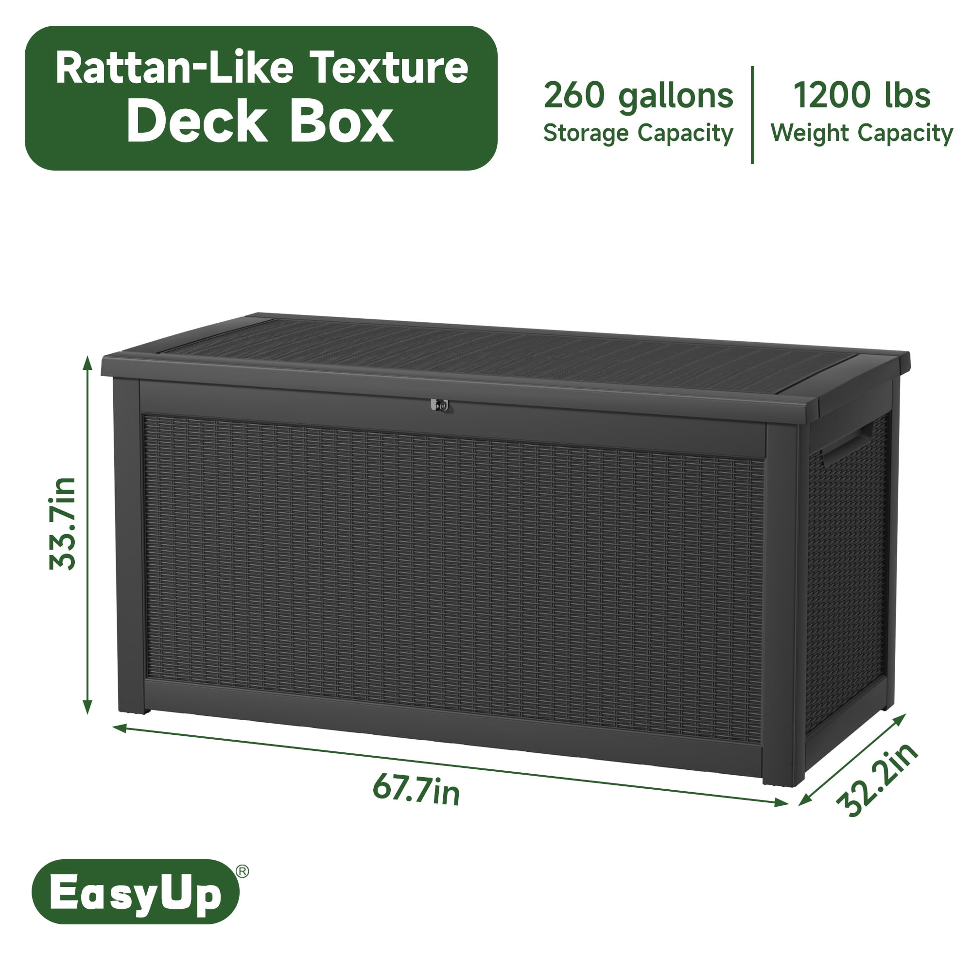 EASY UP 260gallon outdoor resin storage deck box, weather-resistant and lockable, suitable for storing tools, clothing, and packages; ideal for garages, gardens, and bedrooms (black)Father's Day Gift