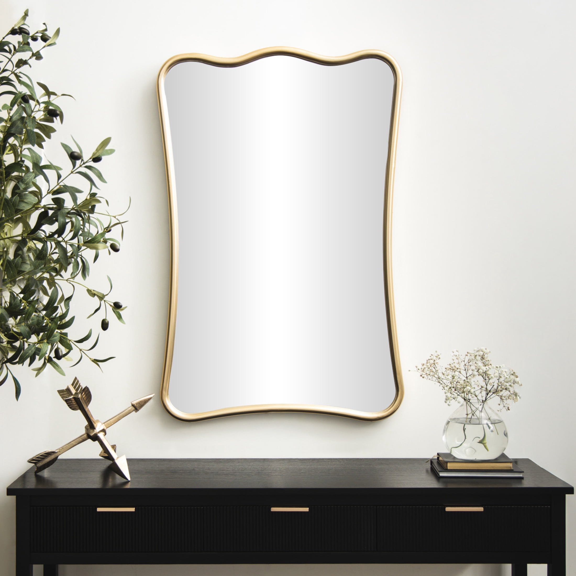 DecMode 24" x 35" Gold Rectangular Wall Mirror