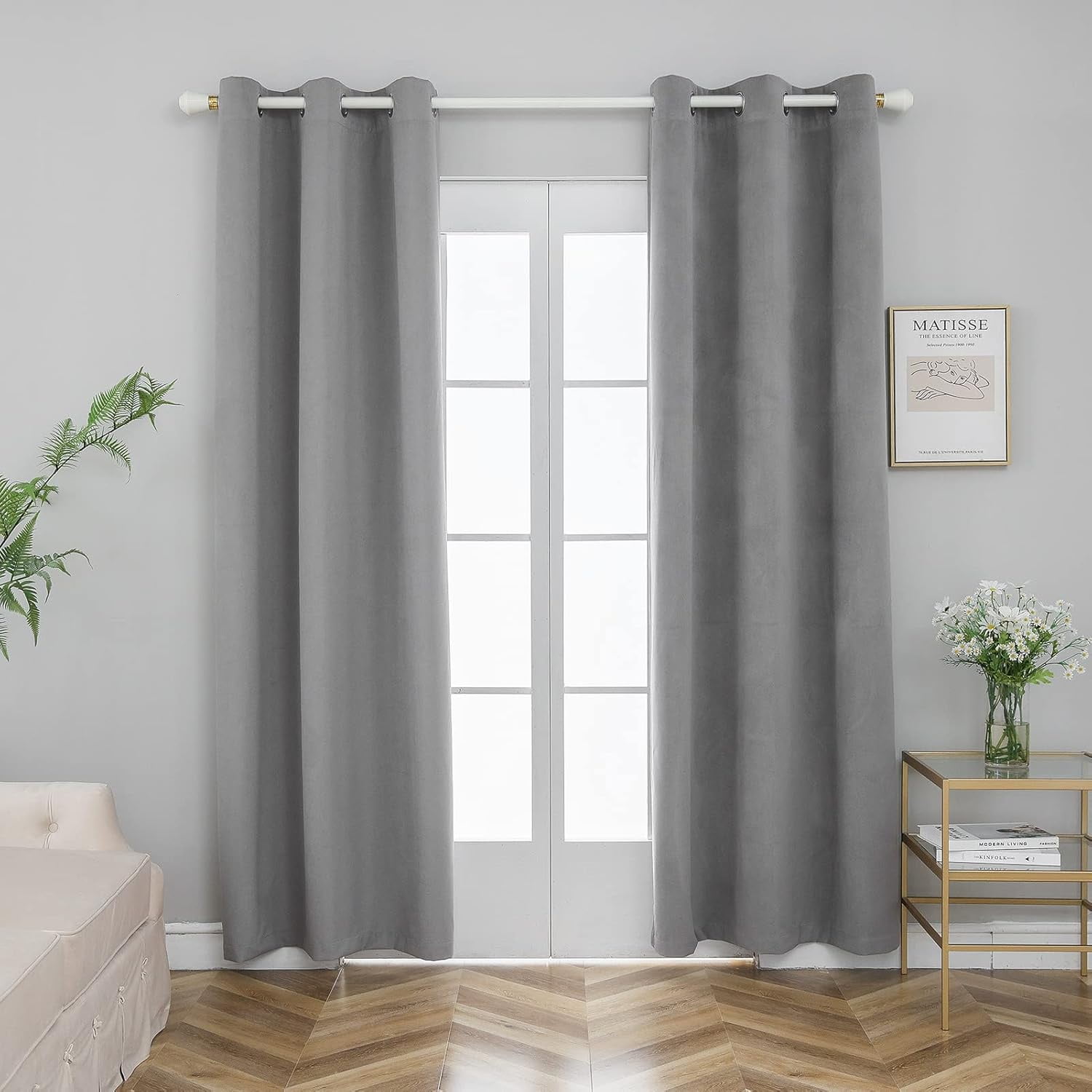 PLEASANT BOULEVARD | 100% Blackout Curtains [2 Panels] Elegant Thermal Insulated Drapes for Bedroom, Living Room, Large Window | Grommet Style (42 x 95in, Grey)