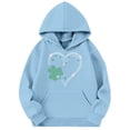 thumbnail image 4 of Girls St. Patrick's Day Hoodie With Shamrock Slcilnce Letter Print Crewneck Hoodie Sky Blue 3 Y-4 Y, 4 of 4