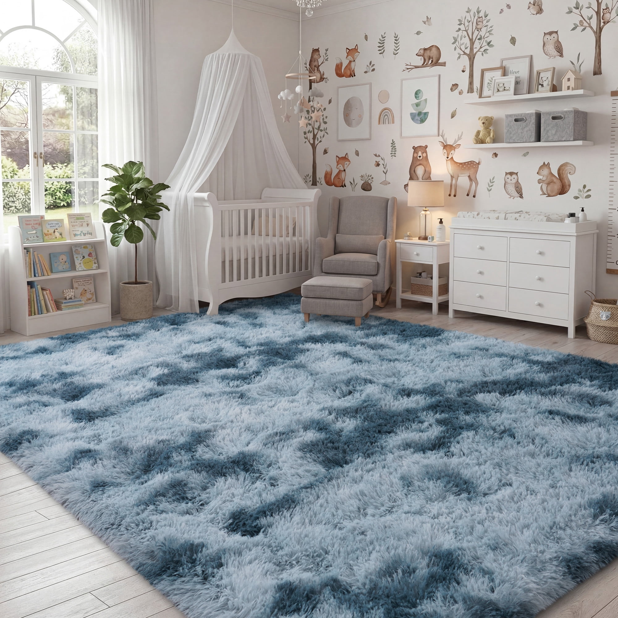 ZENELESS Super Soft Fluffy Rug,6x9ft Anti-skid Shaggy Rug, Plush Floor Carpet for Living Room Bedroom Nursery Tie-dye Blue&Gray