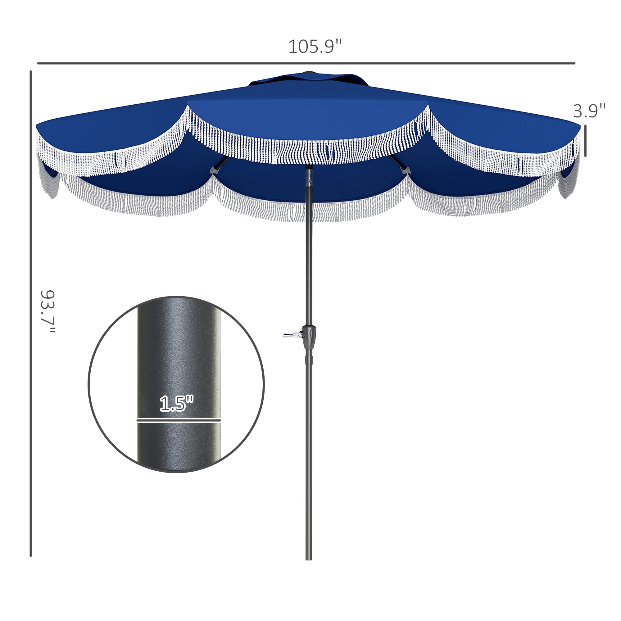 Outsunny 9FT Patio Umbrella, UPF 30+ Outdoor Market Umbrella, Vented Patio Table Umbrella with Crank, 8 Ribs, Push Button Tilt, Navy Blue