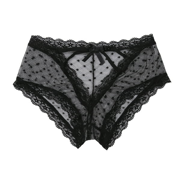 Douhoow Women Cage Back Panties Mesh Perspective Wave Shape Bow Underpants See Through Lace