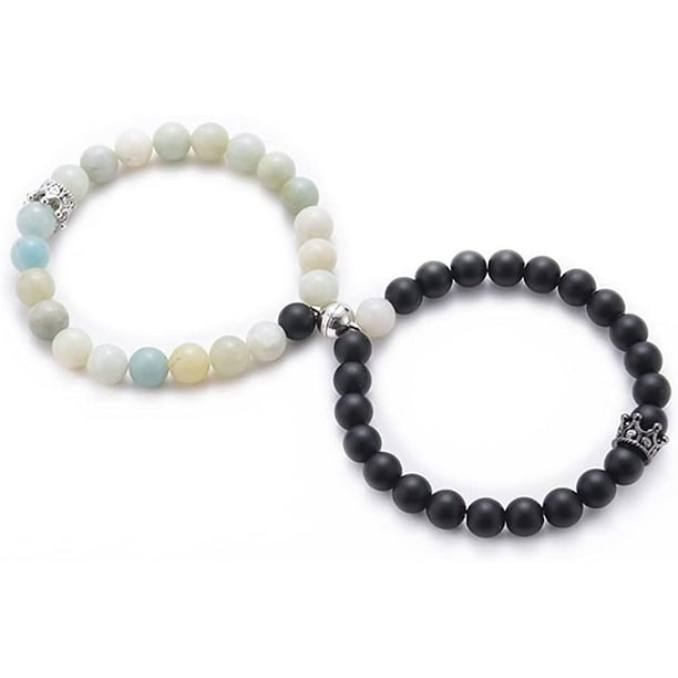 Bracelet amitié magnétique élastique avec perle et forme cœur 1 paire •  Joli Bracelet