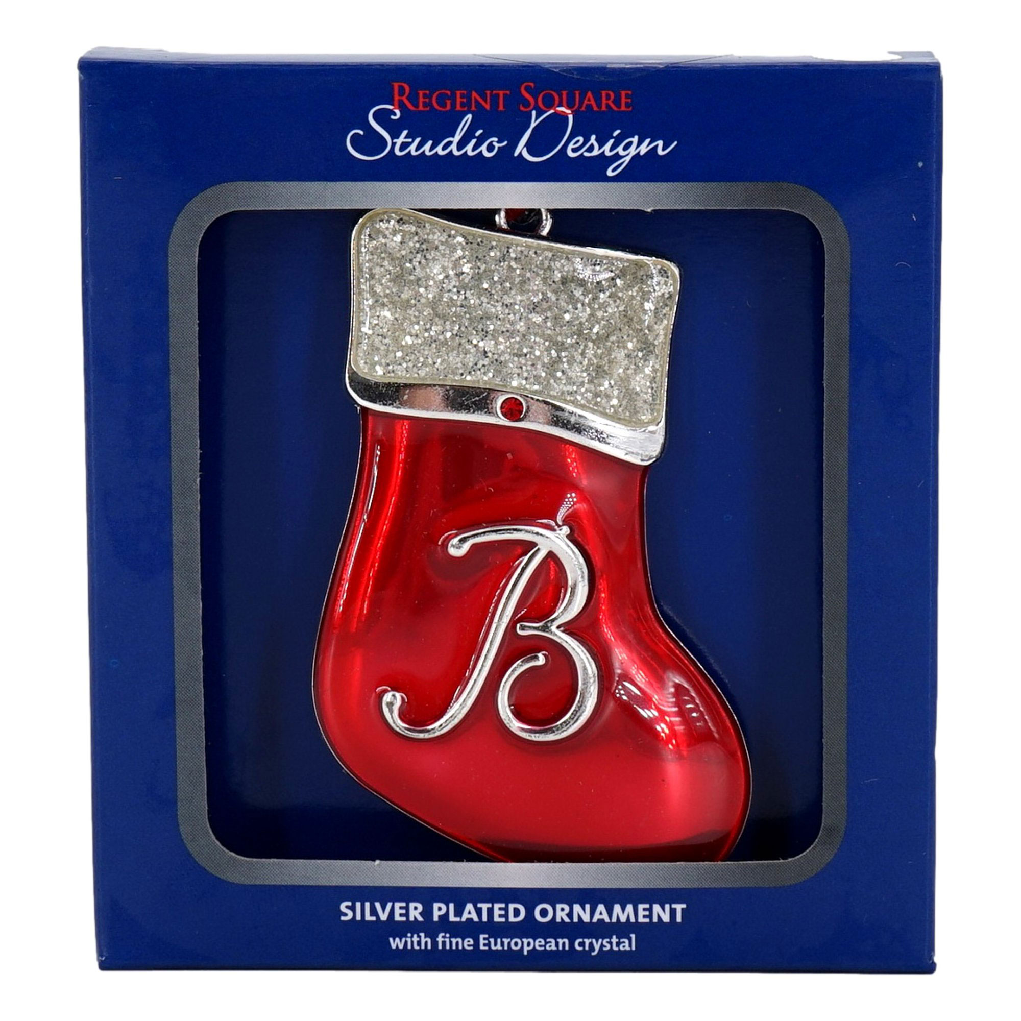 Regent Square Studio Design Silver Plated Monogramed Red Stocking
