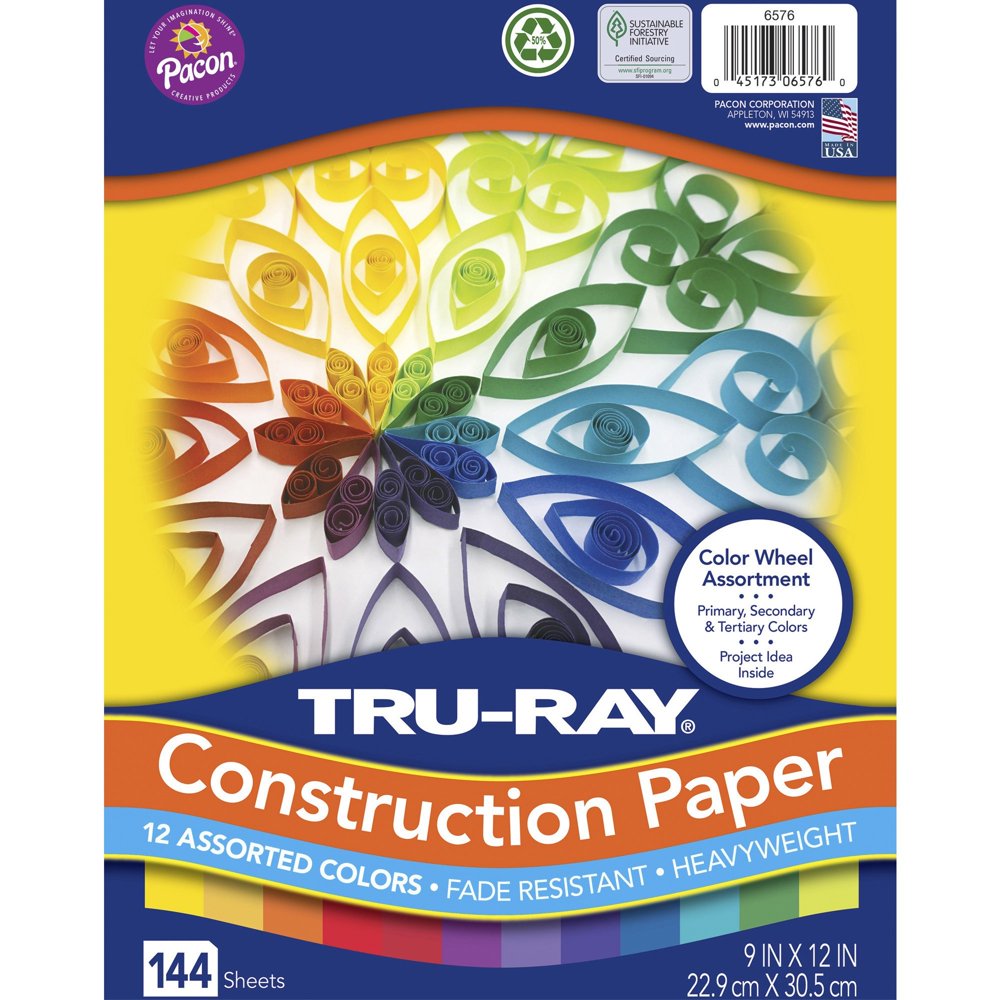 Tru-Ray Color Wheel Construction Paper, Yellow, Gold, Orange, Festive Red, Holiday Red, Magenta ...