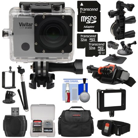 Vivitar DVR914HD 1440p HD Wi-Fi Waterproof Action Video Camera Camcorder (Silver) + Remote, Helmet, Bike, Suction Cup + Dashboard Mounts + 64GB + Case