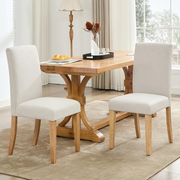 Dining Chairs Set of 2, Modern Fabric Upholstered Kitchen Chairs with Curved Backrest, Heavy-Duty Wood Legs for Dining Room Kitchen Home, 265 LBS Weight Capacity, Easy Clean Fabric