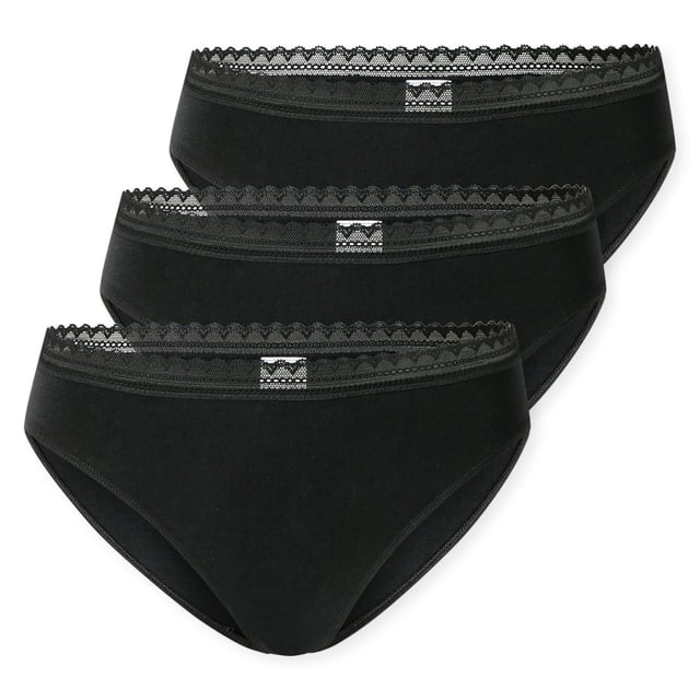 SCHIESSER Bragas brasileñas para mujer, paquete de 3 - 3Pack Brazilian, algodón elástico, liso Negro S (Small)