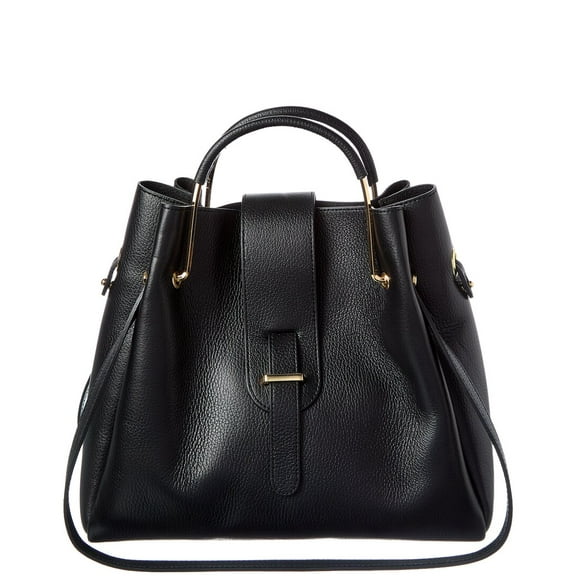 Italian Leather Unstructured Shoulder Tote, Black