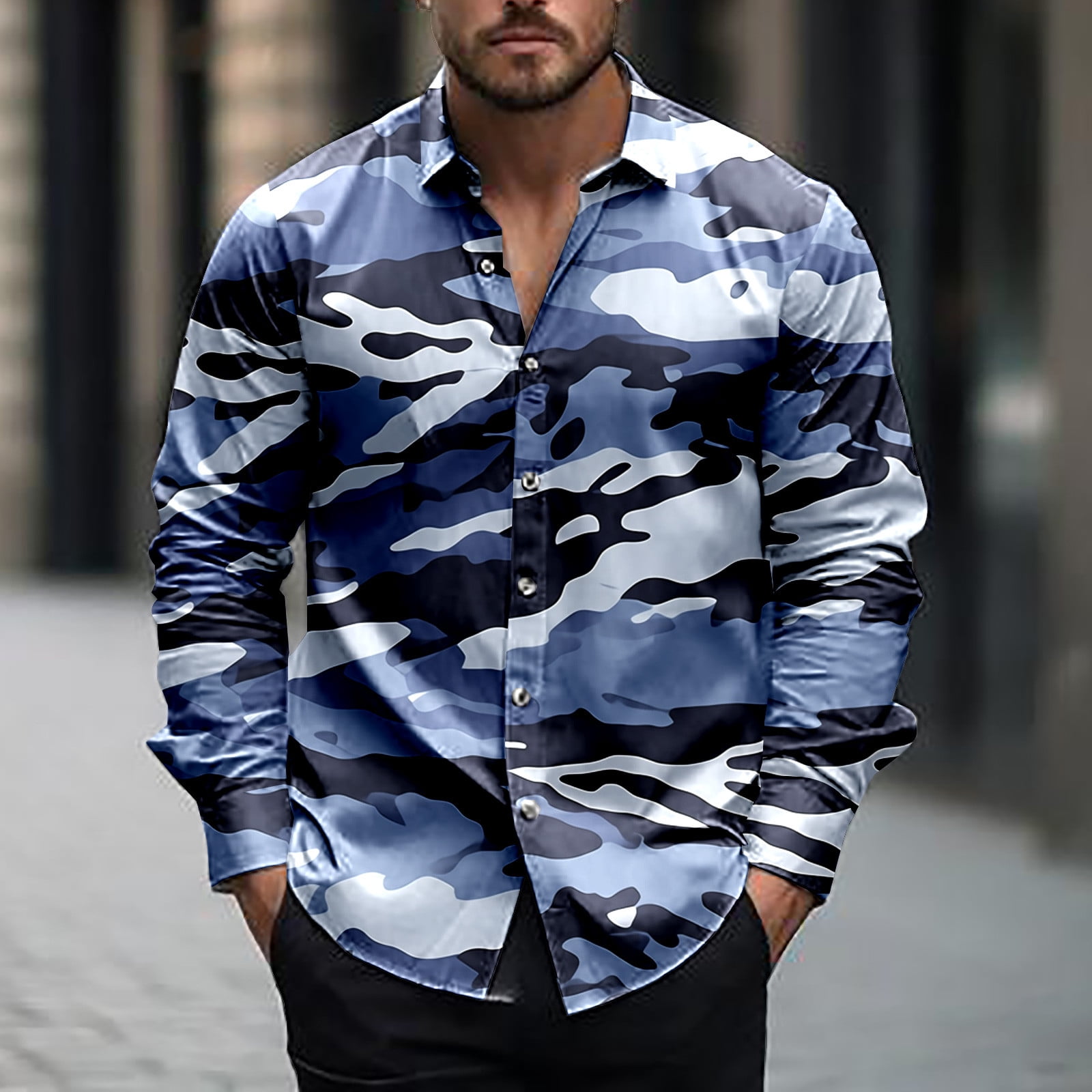 Styesk Chemises pour Hommes Imprimé Camouflage à la Mode Chemise