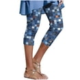 thumbnail image 2 of Trendy Plaid Denim Print Capris Leggings, Women's Stretchy High Waisted Fashion Yoga Workout Cropped Pants for Streetwear Dark Blue XL, 2 of 7