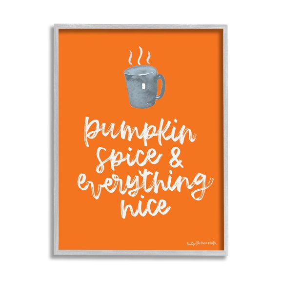 Stupell Industries Pumpkin Spice Steaming Coffee Mug Fall Calligraphy Graphic Art Gray Framed Art Print Wall Art, Design by Cecily Moore