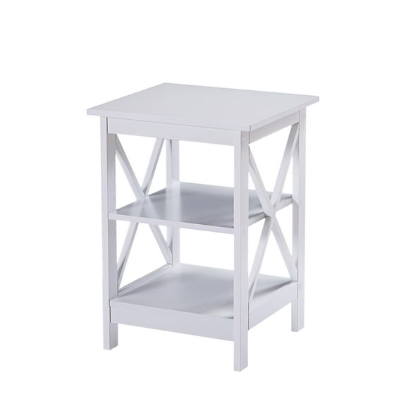 MMT End Tables Living Room - Rustic 3-Tier End Table with Cross Leg Design, Side Tables Living Room, 16.9" x 15.7" x 23.6", Available in White or Black (2, White)