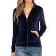thumbnail image 5 of Women's Soft Velour Zipper-Up Track Jacket with Hoodie Velour Sweatshirt Casual Joggers Hooded Jacket Casual Velour Coat Tops Sport Outwear Red/Purple/Black/Blue, 5 of 7