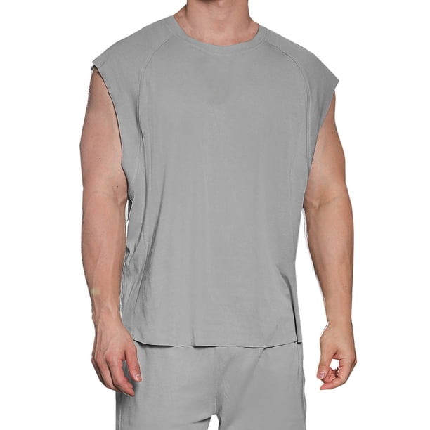 pstuiky Camisetas sin mangas para hombre, Camiseta deportiva sin mangas de cuello redondo, informal, de secado rápido, con botones y elástico, de color liso, para hombre Tops elegantes para mujer xxl
