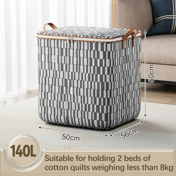 Clothes Storage Bag with Lids Non-woven Zipper Storage Bag Moving Quilt Storage Basket Travel Large-capacity Clothing Storage Bag for Pillows Blankets Storage 140L