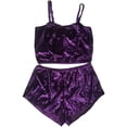 thumbnail image 2 of Aunavey Women's Velvet 2 Piece Outfit Spaghetti Strap Sleeveless Crop Top+ Shorts Set, 2 of 4