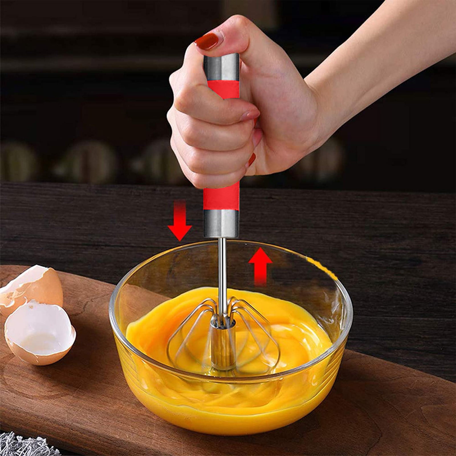 Semi Automatic Stainless Whisks Hand Push Egg Beater Whip Milk Mixer Easy Use 