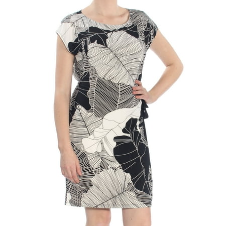 Printed Stretch Jersey Scoop Neck Dress AMERICAN LIVING Womens Black Printed Two Tone Jersey Cap Sleeve Scoop Neck Above The Knee Sheath Cocktail Dress Size: 8 ()