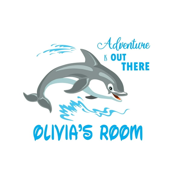 DOLPHINS - Multicolored Kids Bedroom Dolphin Sea Animal Adventure Is Out There Decoration Personalized Name Lettering Art Design Vinyl Home Wall Decal 40" x 32"