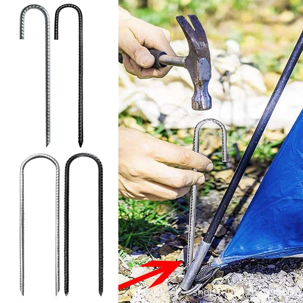 Yihuala 3Pcs Galvanised Steel Ground Anchors Stakes L/Ushape Trampolines Rebars Stakes Tent Nails Garden Stake Camping Tent Peg