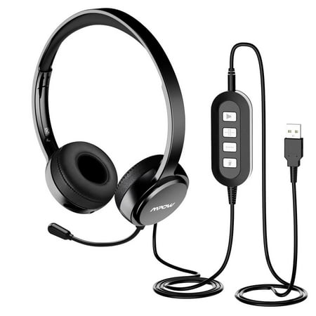 Mpow Headset, USB Headset with Noise Reduction Sound Card, In-line Control, Protein Memory Earmuffs for Skype Calls with Mac and PC