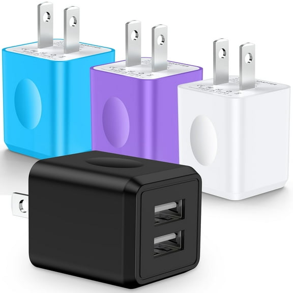 Charging Block, 4 Pack Dual Port Wall Charger Adapter Plug Power Base USB Brick Cube Box, Fast Charger Block Charging Station Phone Charger Brick Compatible for iPhone Android, Mixed A