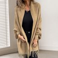 thumbnail image 3 of Winter Fall Women Jacket Thick Fleece Fringe Tassel Hem Long Bat Sleeves Open Stitch Cardigan Knitted Fuzzy Mid Length Coat Outdoor Daily Wear Shawl, 3 of 8