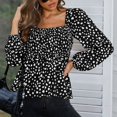 thumbnail image 2 of Tops de manga larga con escote cuadrado y estampado de leopardo para mujer, cintura elástica, mangas acampanadas plisadas Fridja  bvmnju169, 2 of 7